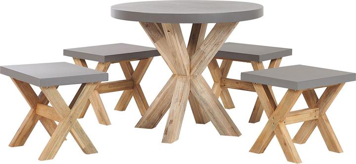 Produktbild Beliani Gartenmöbel Set Faserzement grau 4-Sitzer 5-teilig Tisch ⌀ 90 cm OLBIA (90 cm)