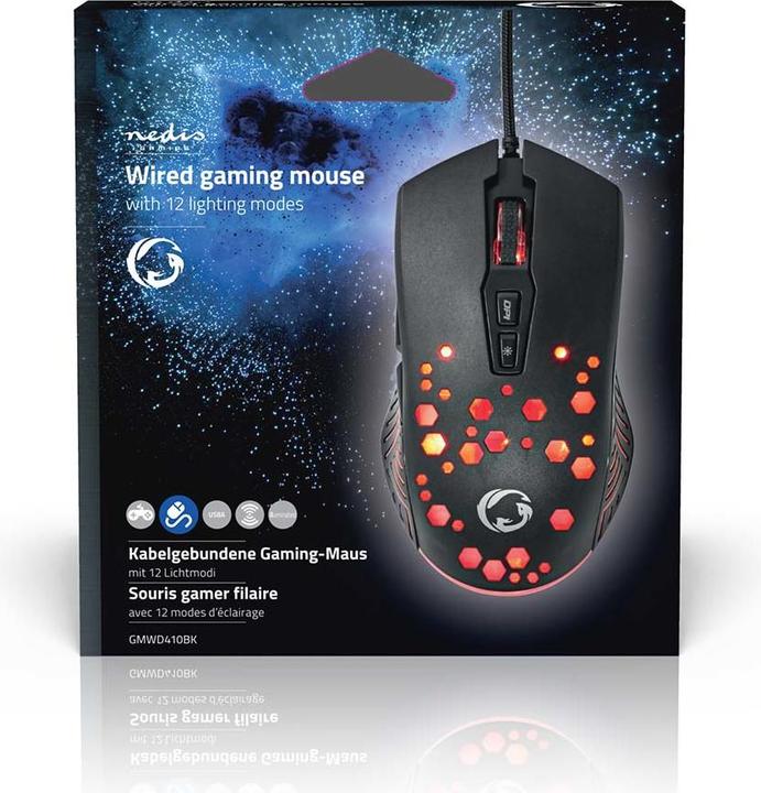 Actual product image Nedis Gaming Mouse | Wired | 800 / 1200 / 2400 / 3200 / 4800 / 7200 dpi | Adjustable DPI | Anz (Cable)