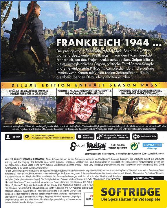 Image du produit Sold Out Sniper Elite 5 - Édition Deluxe (PS5, DE)