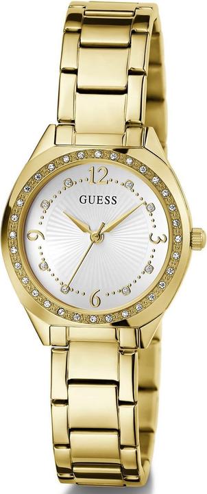 Actual product image Guess P GLD CS W/ CRYS / SUN WHT DL / P GLD BRCT Wristwatch (Watch with gemstone, 30 mm)