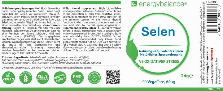 Valori nutrizionali e ingredienti Energybalance Selenio + Curcuma (90 Pezzo/i, Pillole, 24 g)