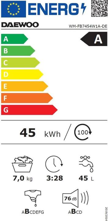 Energie-Label Daewoo WM-FB7454W1A-CH (7 kg, Links)
