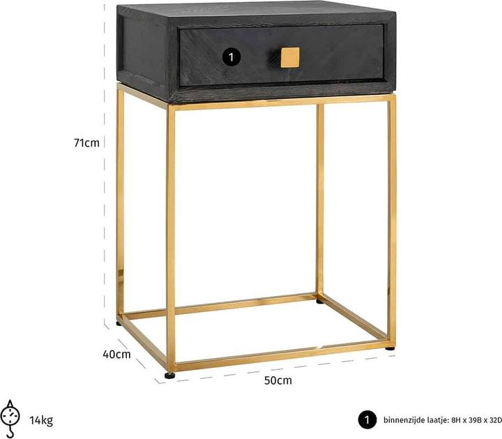 Image du produit Richmond Interiors Table de chevet Blackbone noir or 50 (50 x 40 x 71 cm)