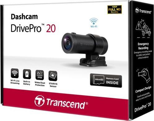 Image du produit Transcend DrivePro 20 Motorcycle Kamera (Indicateur intégré, Microphone intégré, WiFi, Récepteur GPS, Écran intégré, Full HD)