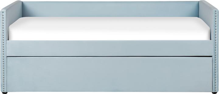 Actual product image Beliani Daybed extendable velvet fabric light blue slatted frame 90 x 200 cm TROYES (90 x 200 cm)