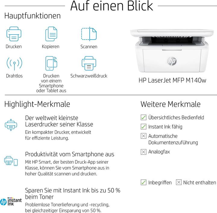 Produktbild HP LaserJet MFP M140w (Laser, Schwarz-Weiss)