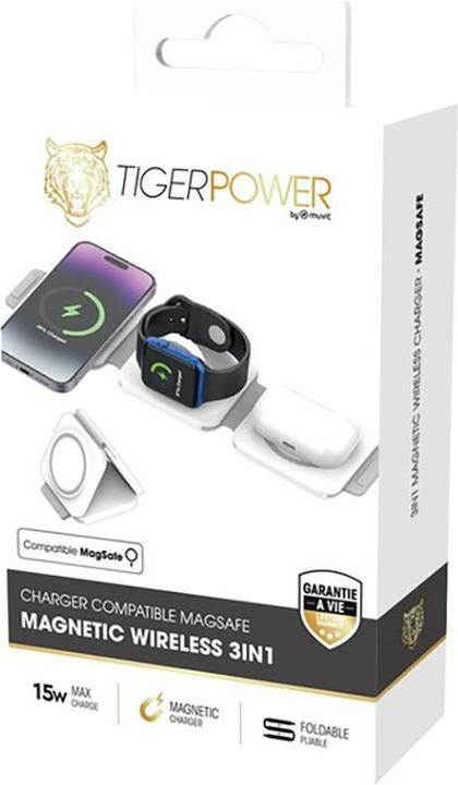 Actual product image Tiger Power Chargeur Sans Fil Magsafe 3 En 1 Blanc (15 W)