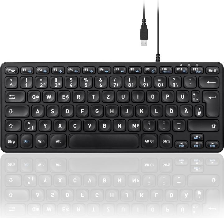 Produktbild Perixx PERIBOARD-432B DE, Mini-Tastatur, USB kabelgebunden, schwarz (DE, Kabelgebunden)