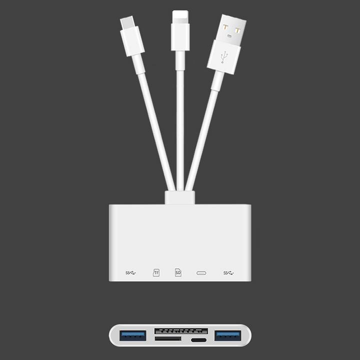 Image du produit Apfelkiste Lecteur de carte Lightning vers SD/MicroSD & adaptateur de charge pour Apple (Lightning, MicroDot, USB Type C, USB-A)