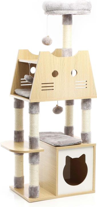 Fudajo Kratzbaum (126 cm, Grau und helles Holz)
