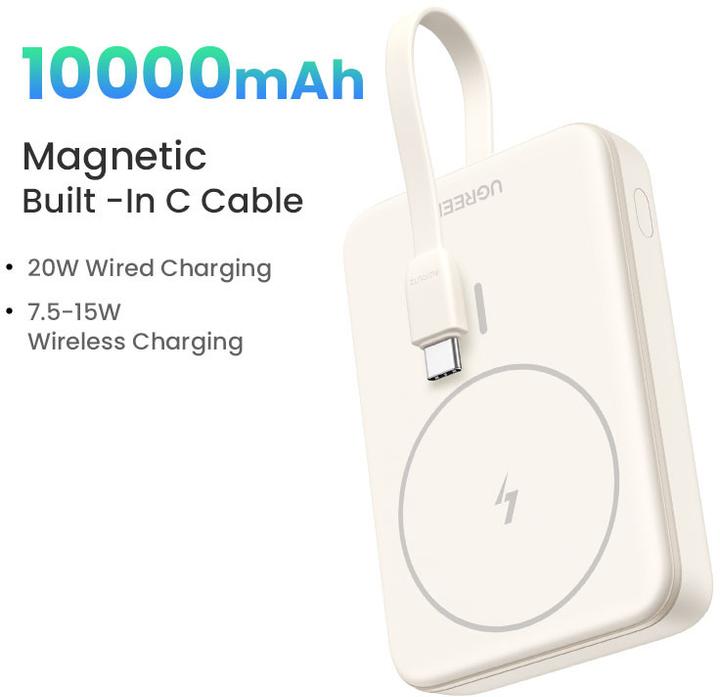 Produktbild Ugreen Magnetic Power Bank 10000mAh PB760, PD 20W, Magsafe + USB-C Cable (10000 mAh, 20 W)