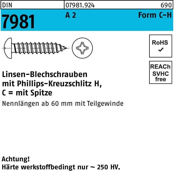 Actual product image Self-tapping screw DIN 7981 LIKO with cross recess PH C 5,5 x 90 -H A 2 (100 Screws per piece)