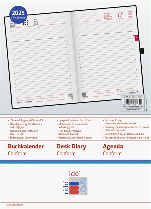Produktbild Rido Idé Buchkalender Modell Conform (2025) (A4, Englisch, Französisch, Italienisch, Deutsch)