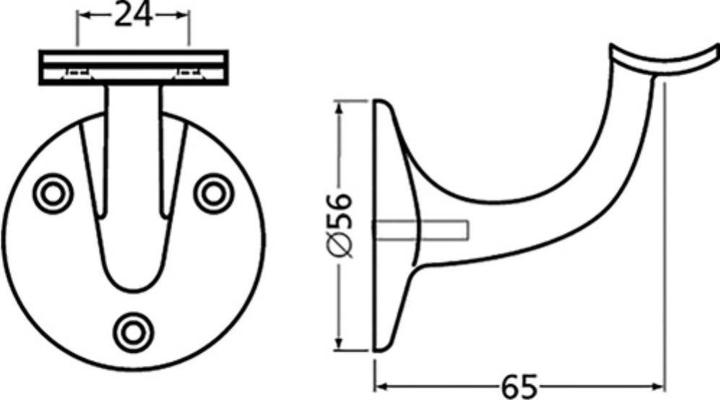Produktbild Hermeta Handlaufträger 3500 Aluminium kunststoffbeschichtet schwarz Durchmesser Wandplatte 56 mm gewölbte... (Aluminium)