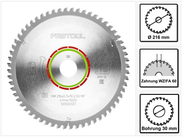 Actual product image Festool Circular saw blade HW 216x2,3x30 WZ/FA60