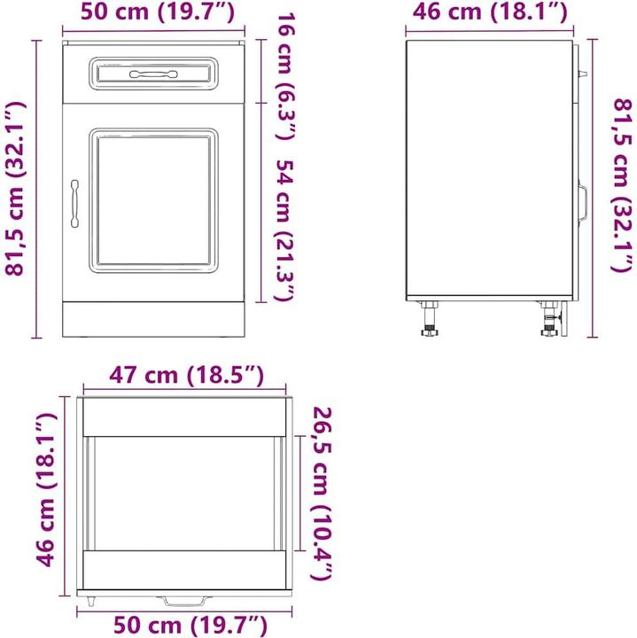 Actual product image VidaXL Kitchen base unit Kalmar Concrete grey Wood-based sink base unit (50 x 46 x 81.5 cm)