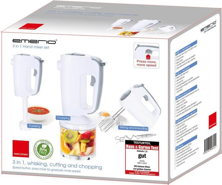 Actual product image Emerio Hand mixer with dough hook, whisks, chopper (300 W)