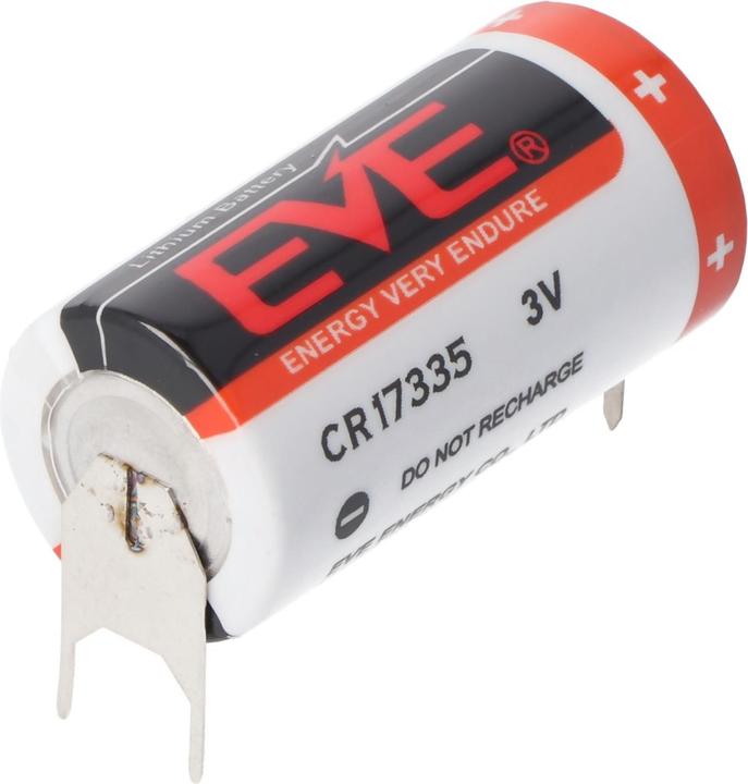 Actual product image Eve Battery CR17335 2/3A with PCB contacts +/-- 7.6mm pitch (1550 mAh)