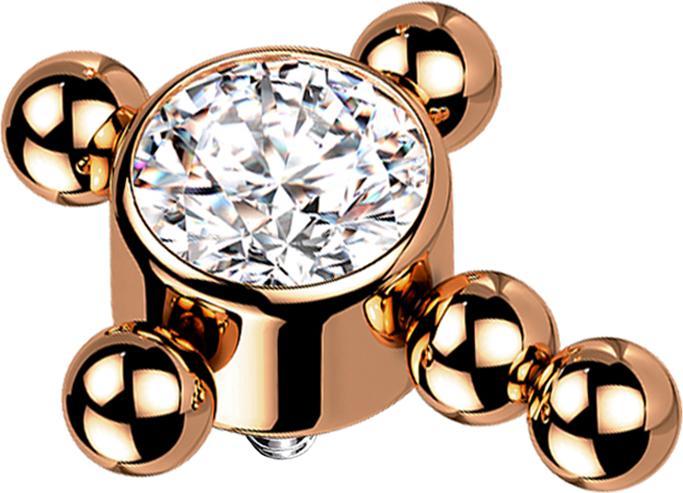 Star Piercing Dermal Anchor rosegold Kreuz Kugeln Kristall silber (Titan G23, ohne Messing)