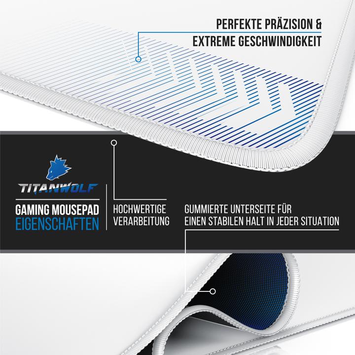 Actual product image Titanwolf Gaming Mouse Pad, XXL Speed Gaming Mouse Mat / Extra large surface of 900 x 400mm, white (XXL)