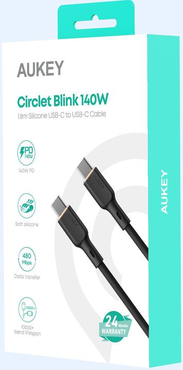 Produktbild Aukey USB C – USB C (1.80 m, USB 2.0, 140 W)