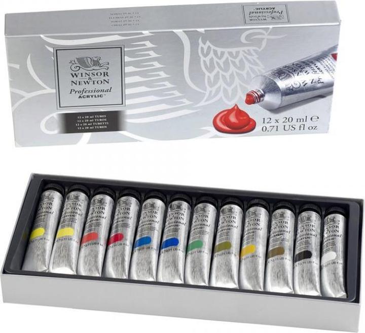Produktbild Winsor & Newton Proff. acrylic colour starter set 12x20ml (Gelb, Grün, Schwarz, Pink, Blau, Braun, Weiss, Rot, 20 ml)
