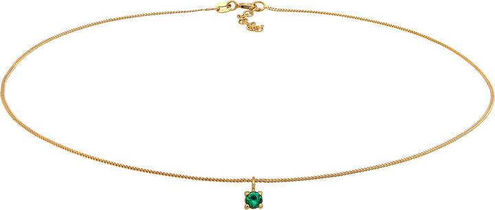 Elli Halskette Choker Synthetischer Smaragd 925 Silber vergoldet (925 Sterling Silber, 36 cm)