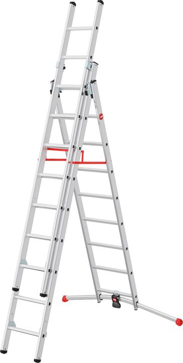 Actual product image Hailo S100 ProfiLOT, aluminium combination ladder 3-section, 2x9 + 1x8 rungs (Stepladder, 19 cm)