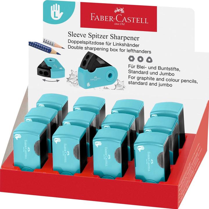 Faber-Castell Can sharpener sleeve, left-handed, turquoise.