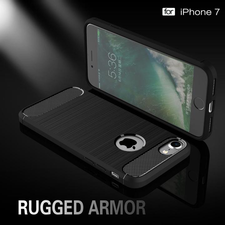Produktbild König Design Apple iPhone 8 TPU Case Carbon Fiber Optik Brushed Motiv Schutz Hülle Schwarz (Apple iPhone 8)