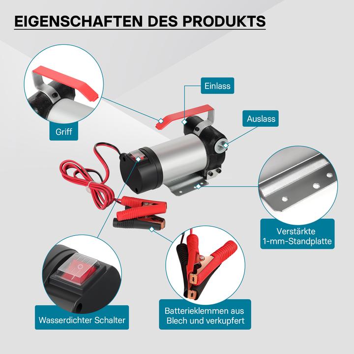 Produktbild Wiltec Bio Dieselpumpe 12V 150W 40l/min Heizölpumpe selbstansaugend Absaugpumpe