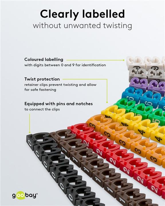 Produktbild Goobay Kabelmarker-Clips "Ziffern 0-9", für Kabeldurchmesser bis 4 mm, 4 mm