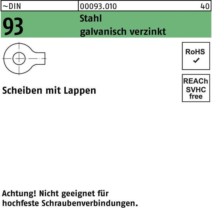 Produktbild Unterlegscheibe DIN 93 m.Lappen 8,4 Stahl galvanisch verzinkt