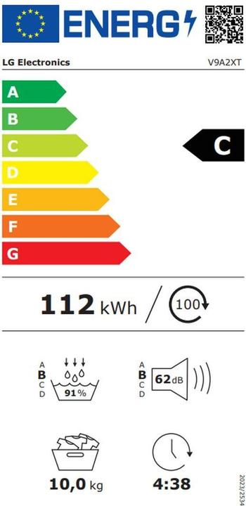 Energy Label LG V9A2XT (10 kg, Changeable)