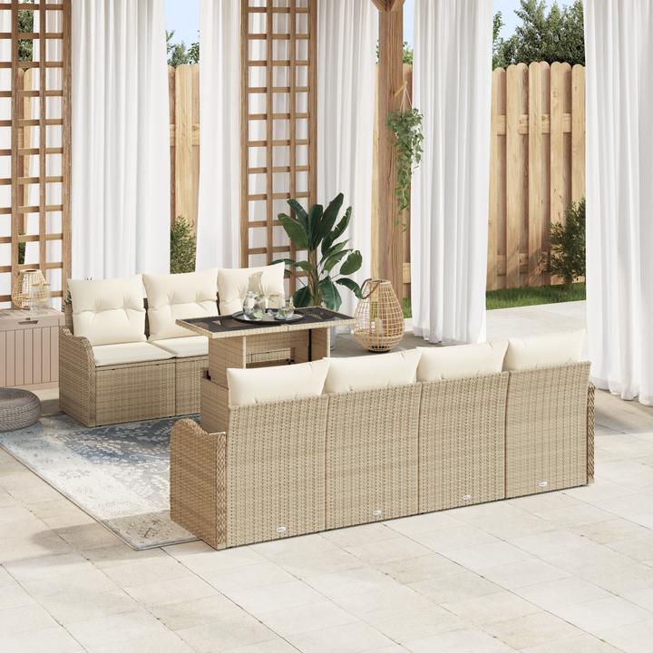 Produktbild VidaXL 8-teiliges Garten Sofa Set mit Kissen Beige Poly Rattan