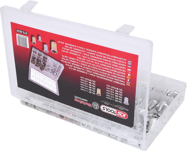 Produktbild KS Tools Sortiment Gewindenieten, Stahl und Aluminium, M3x9mm-M10x21mm, 300-tlg