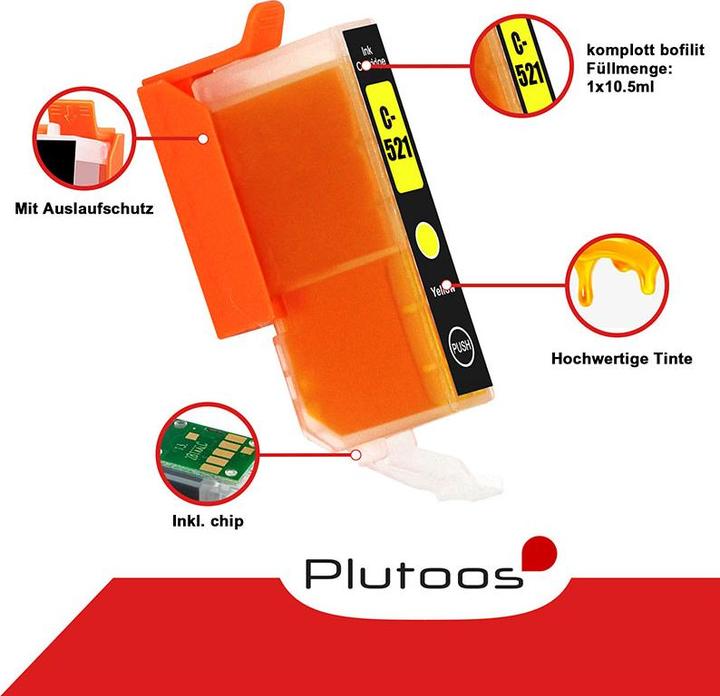 Produktbild Plutoos Canon PGI-520 CLI-521 Patronen XXL kompatibel, 5er Farbset (M, Y, BK, PBK, C)