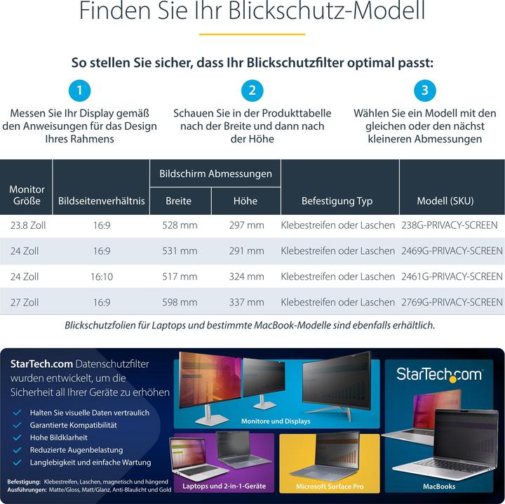 Produktbild StarTech com 24 Zoll 16:10 Monitor Blickschutz Gold, Zweiseitiger Blickschutzfilter mit Erhöhter Pri (24", 16 : 10)