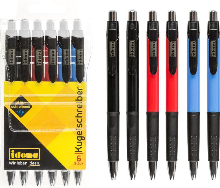 Idena Biros 6pcs assorted, blue ink (Multicoloured, 6 x)