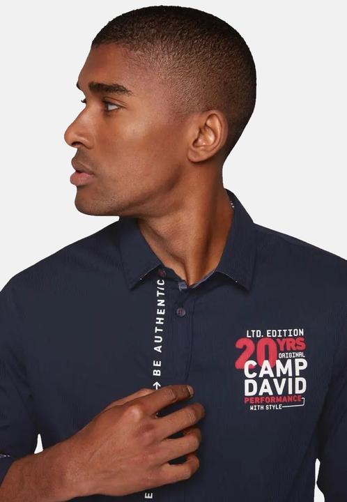 Produktbild Camp David Hemd Langarmhemd mit 1-Knopfmanschetten, Hemdkragen und Logo Print (M)