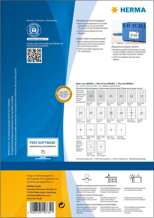 Actual product image HERMA Recycling shipping labels A4