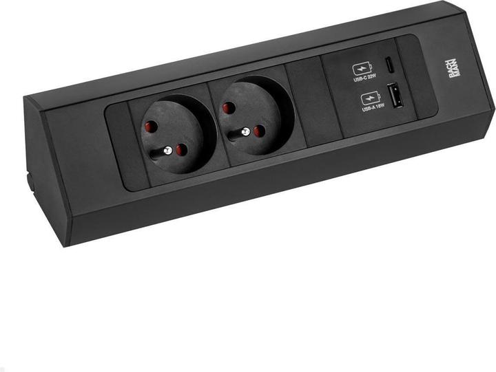 Actual product image Bachmann CASIA 2 2x FR socket UTE 1x USB charger A/C (932.103) black, short (2 x, CEE 7/5, CEE 7/3, 2 m)