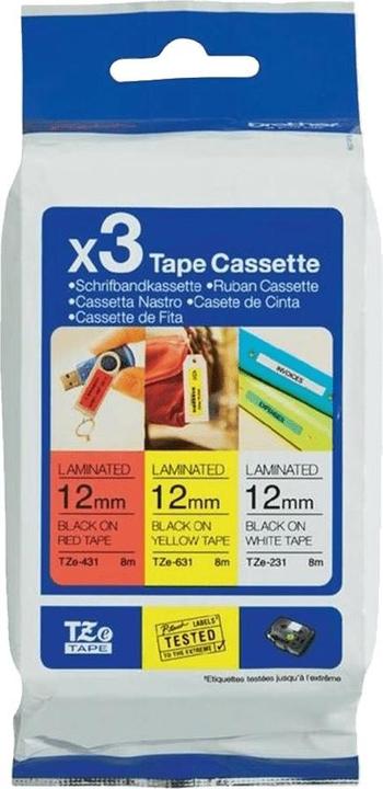 Produktbild Brother Multipack TZe-31M3 (1.20 cm, Gelb, Rot, Schwarz, Weiss)