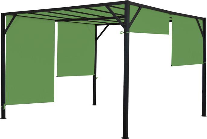 Produktbild Swisshandel24 Pergola Baia, Garten Pavillon Terrassenüberdachung, stabiles 6cm-Stahl-Gestell + Schiebedach grün - (405 cm, 405 cm)