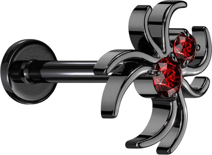 Produktbild Star Piercing Micro Threadless Labret schwarz Spinne schwarz Kristalle rot (Titan G23, ohne Messing)