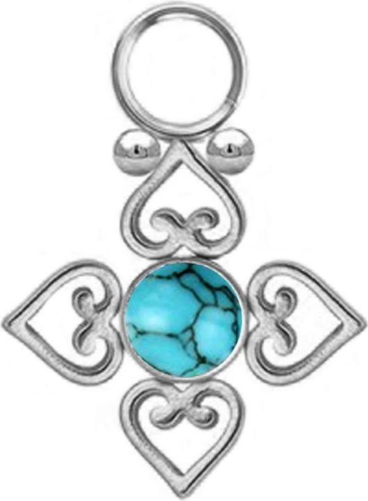 Star Piercing Anhänger silber Türkis Stein vier filigrane Herzen (ohne Messing, Chirurgenstahl 316L, Mineralisch)