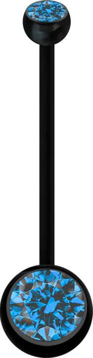 Star Piercing Banane Schwangerschaft schwarz mit zwei Kugeln Kristall hellblau (ohne Messing, Bioflex)