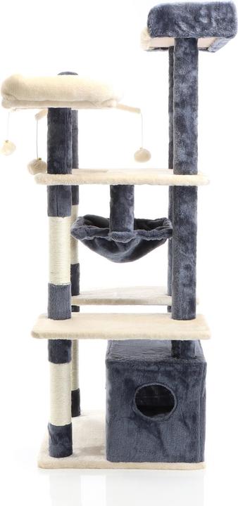 Actual product image Fudajo Cat Tree Dark Grey Scratching Tree 134cm High Climbing Tree with Cat House and Hammock (133 cm, Dark grey)