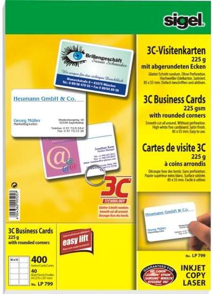Produktbild Sigel Visitenkarten 3C (225 g/m², 400 x, A4)