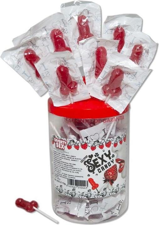 Actual product image Diablo Picante 50 Strawberry And Cherry Candy Penis Lollipops (50 Units) (Dice games)